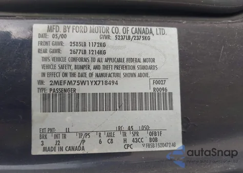 2000 Mercury Grand Marquis Ls z USA, uszkodzony, nr VIN 2MEFM75W1YX718494